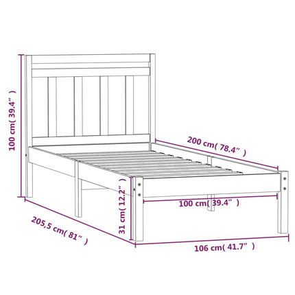 sengeramme 100x200 cm massivt fyrretræ hvid