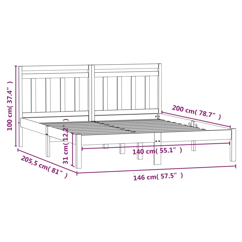 sengeramme 140x200 cm massivt fyrretræ