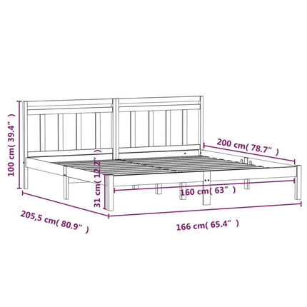 sengeramme 160x200 cm massivt fyrretræ