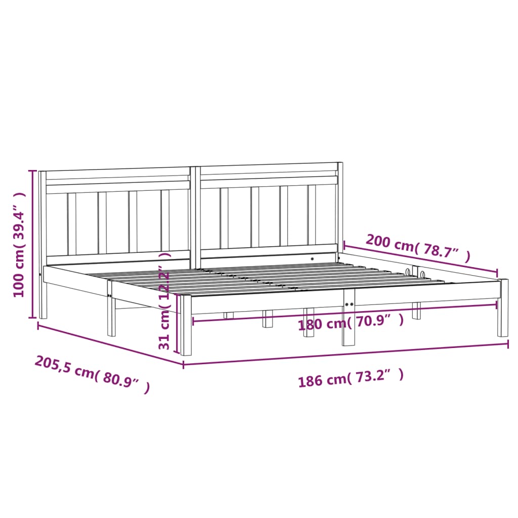 sengeramme 180x200 cm Super King massivt træ hvid