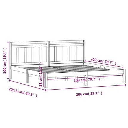 sengeramme 200x200 cm massivt fyrretræ grå