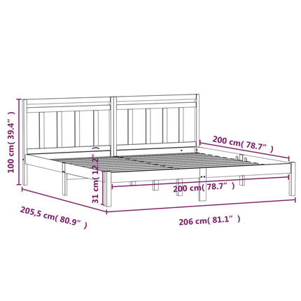 sengeramme 200x200 cm massivt fyrretræ sort