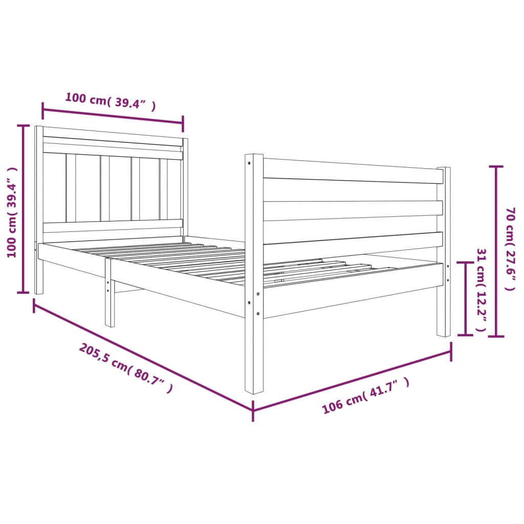sengeramme 100x200 cm massivt træ