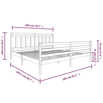 sengeramme 200x200 cm massivt træ grå