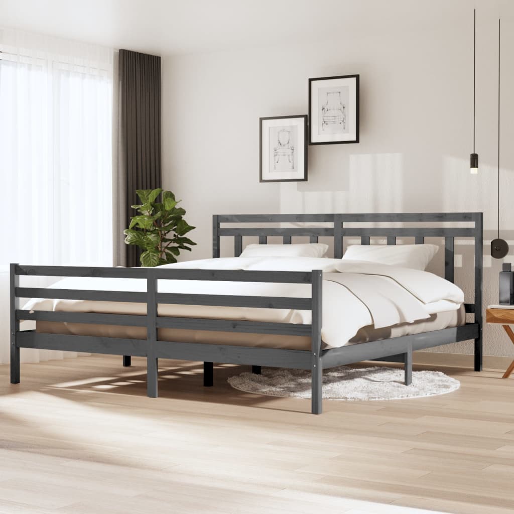 sengeramme 200x200 cm massivt træ grå