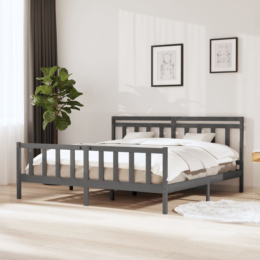 sengeramme 200x200 cm massivt træ grå