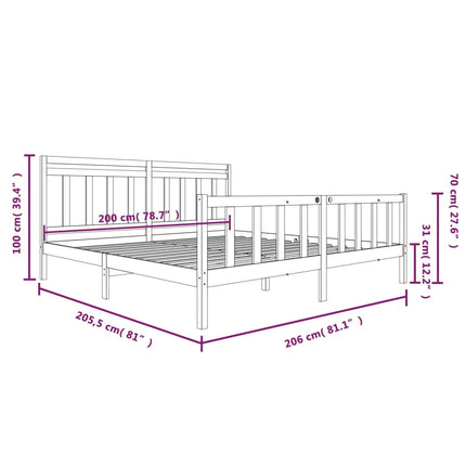 sengeramme 200x200 cm massivt træ sort