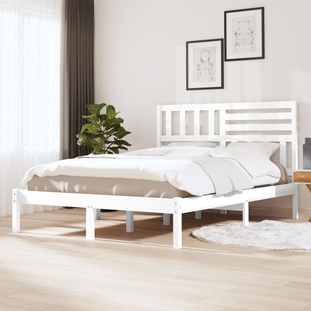 sengeramme 140x190 cm massivt fyrretræ hvid