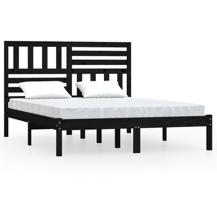 sengeramme 140x190 cm massivt fyrretræ sort