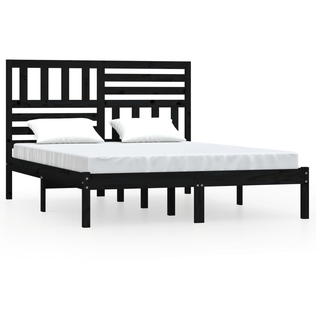 sengeramme 140x190 cm massivt fyrretræ sort
