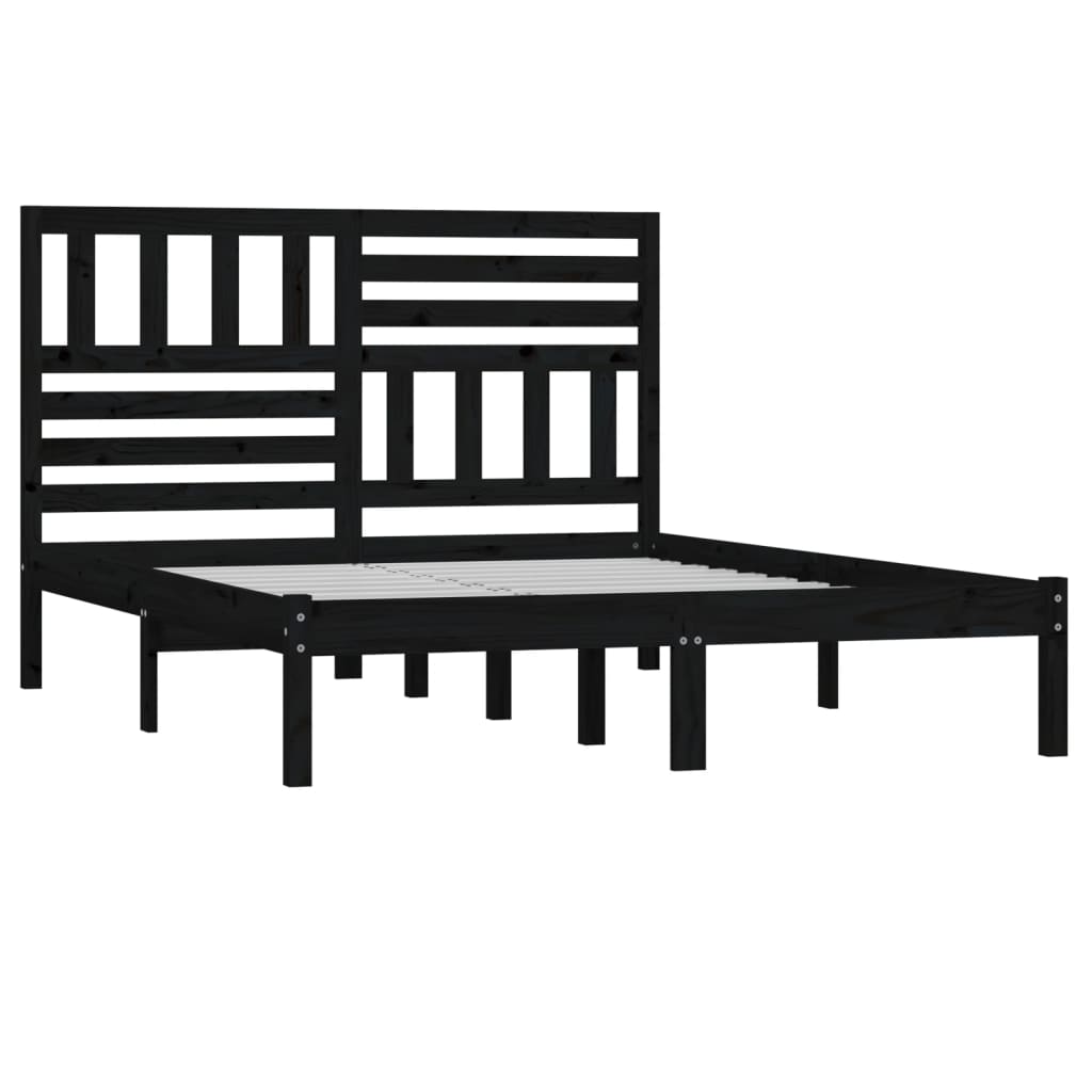 sengeramme 140x190 cm massivt fyrretræ sort