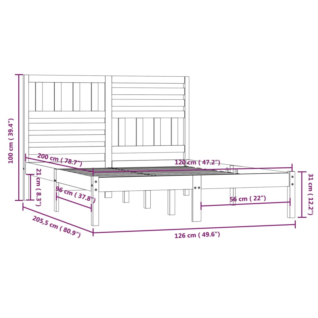 sengeramme 120x200 cm massivt fyrretræ