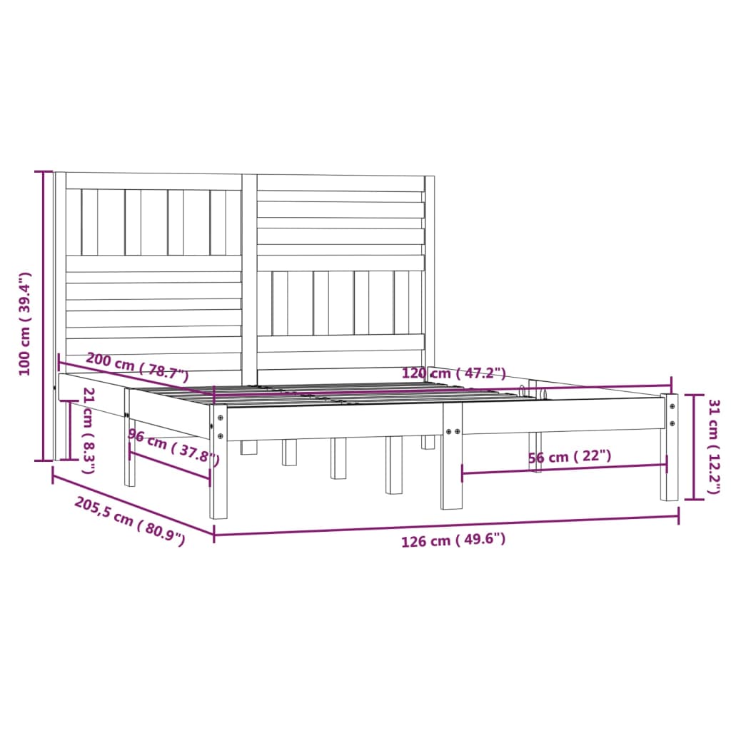 sengeramme 120x200 cm massivt fyrretræ hvid
