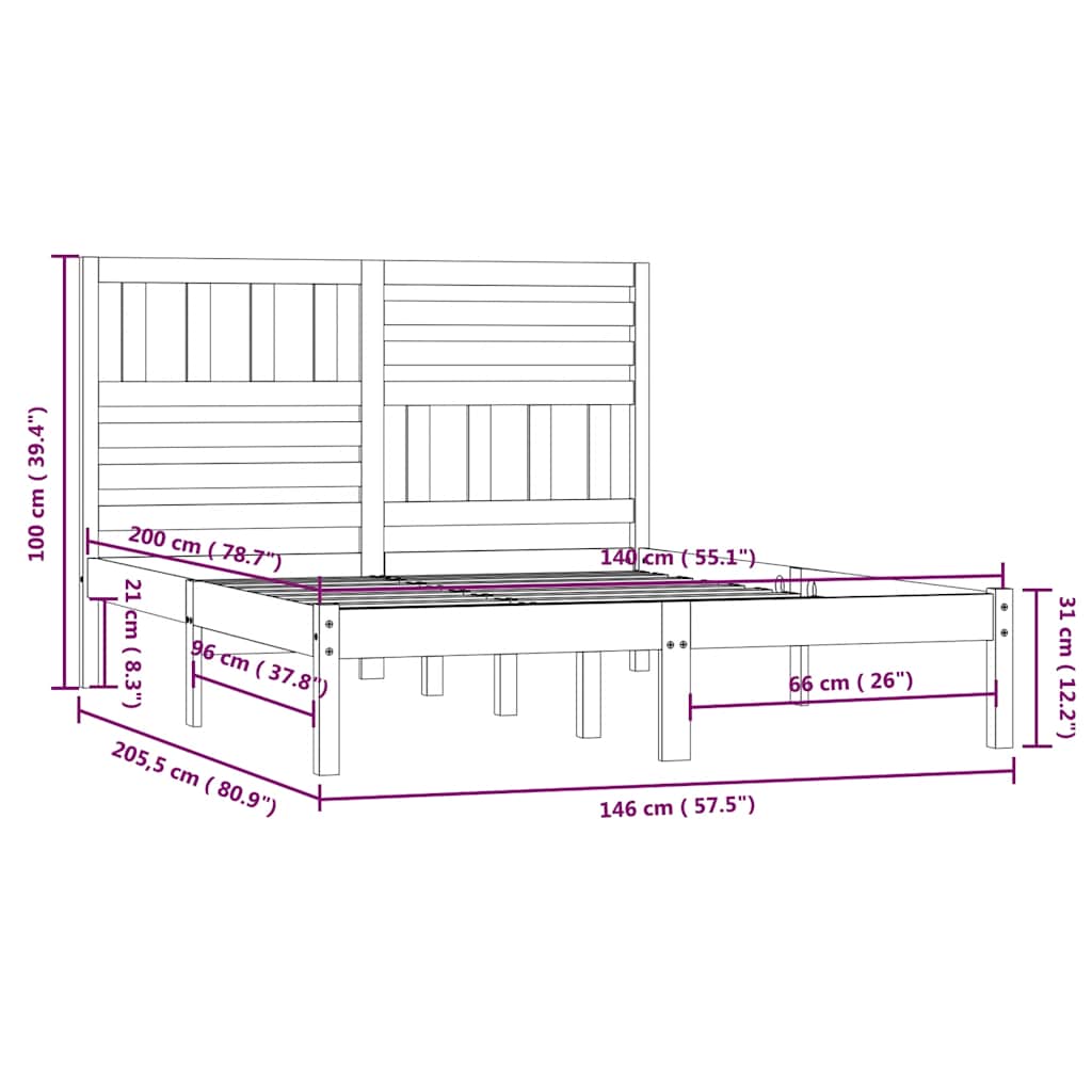 sengeramme 140x200 cm massivt fyrretræ hvid