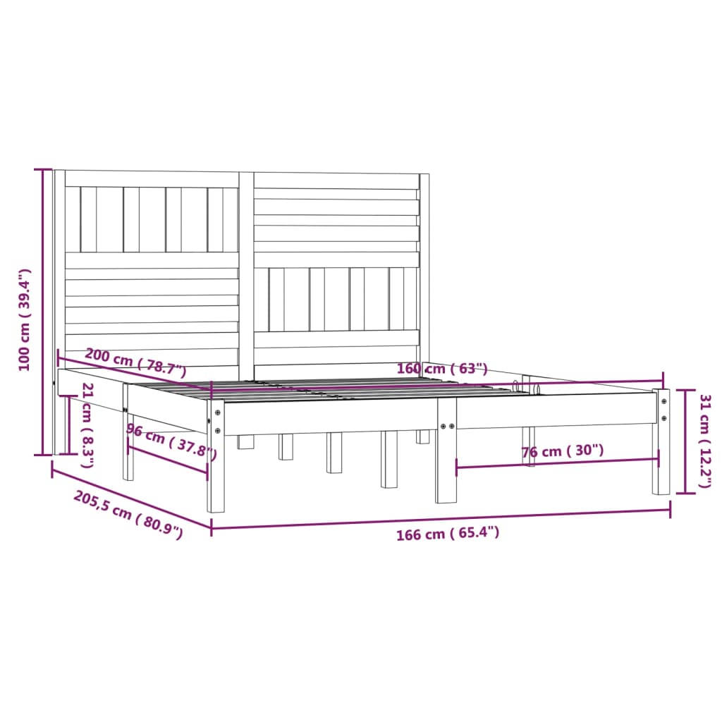 sengeramme 160x200 cm massivt fyrretræ