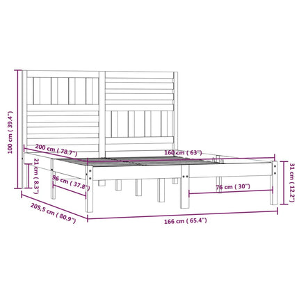 sengeramme 160x200 cm King Size massivt fyrretræ hvid