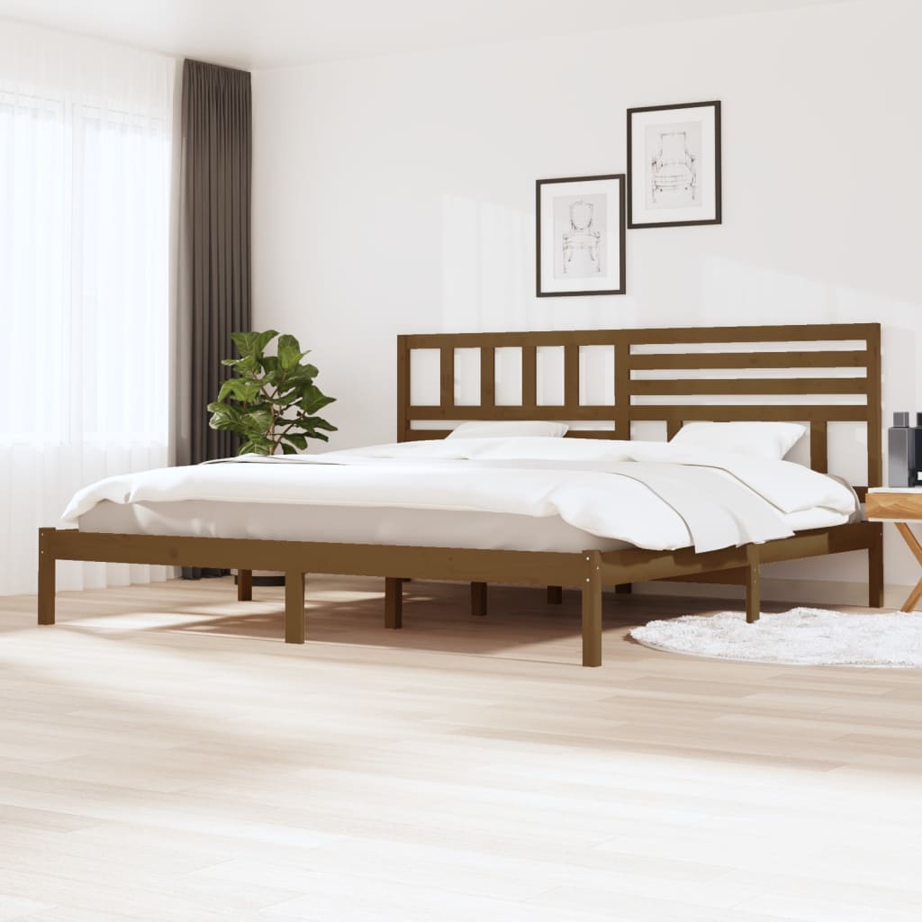 sengeramme 200x200 cm massivt fyrretræ gyldenbrun