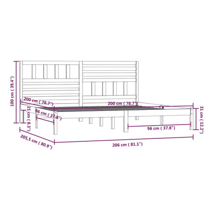 sengeramme 200x200 cm massivt fyrretræ sort