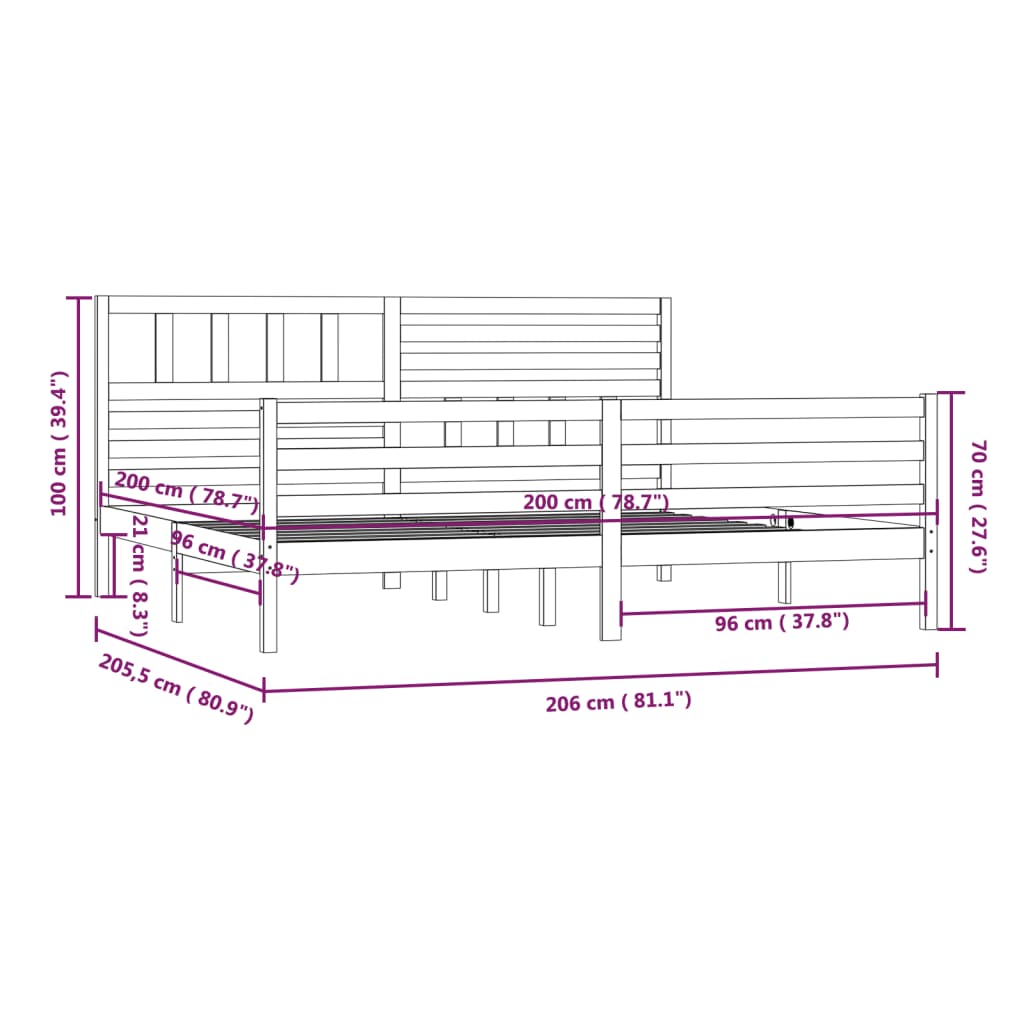 sengeramme 200x200 cm massivt træ hvid