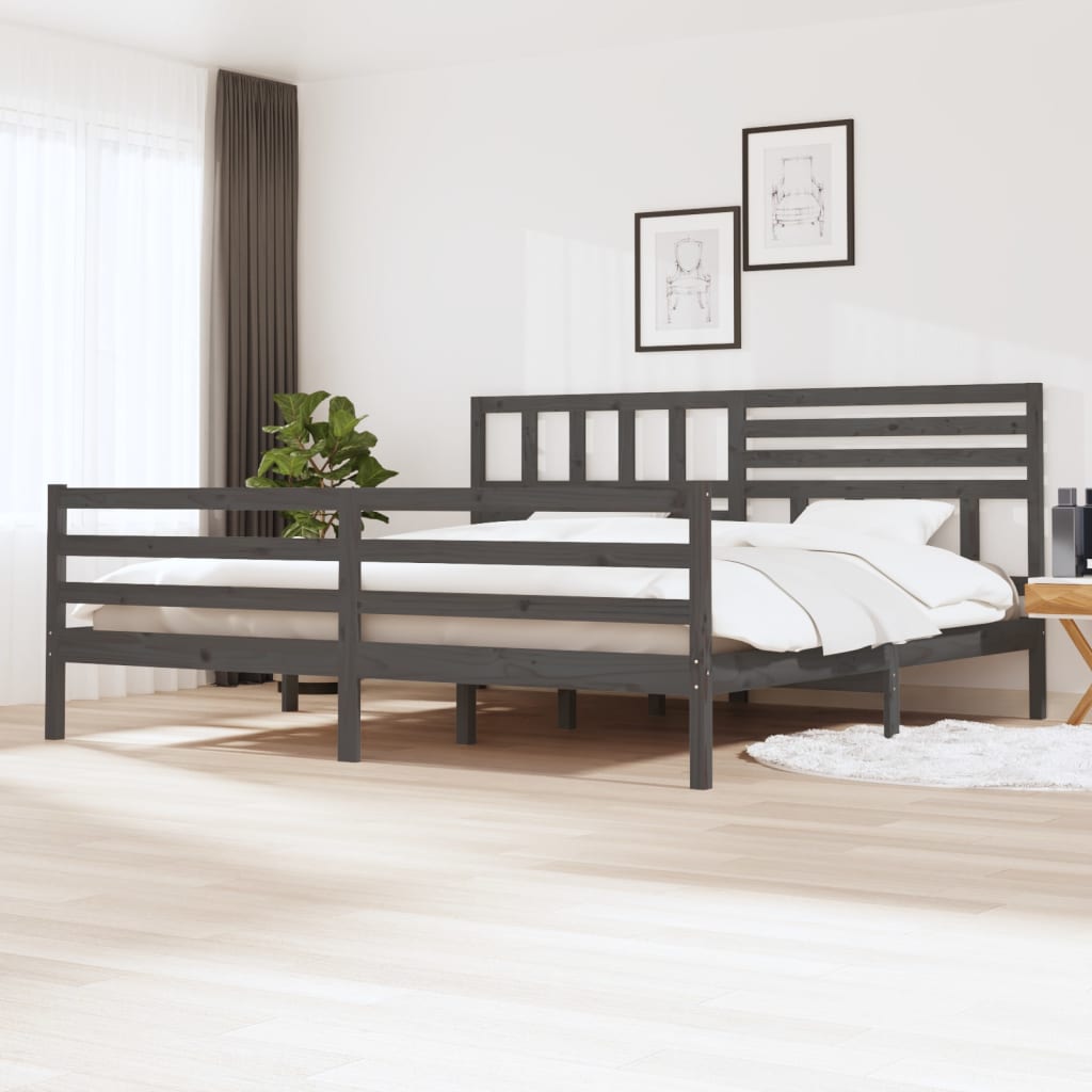 sengeramme 200x200 cm massivt træ grå