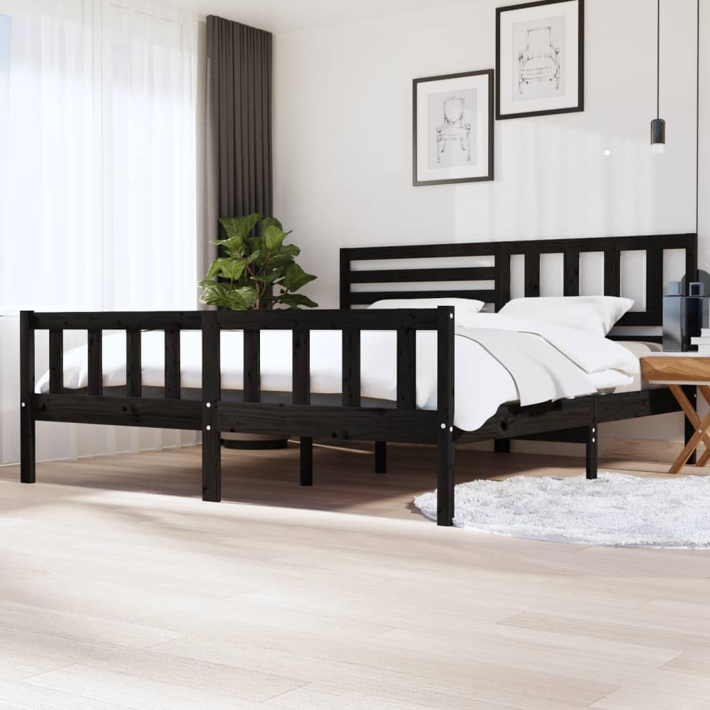 sengeramme 200x200 cm massivt træ sort