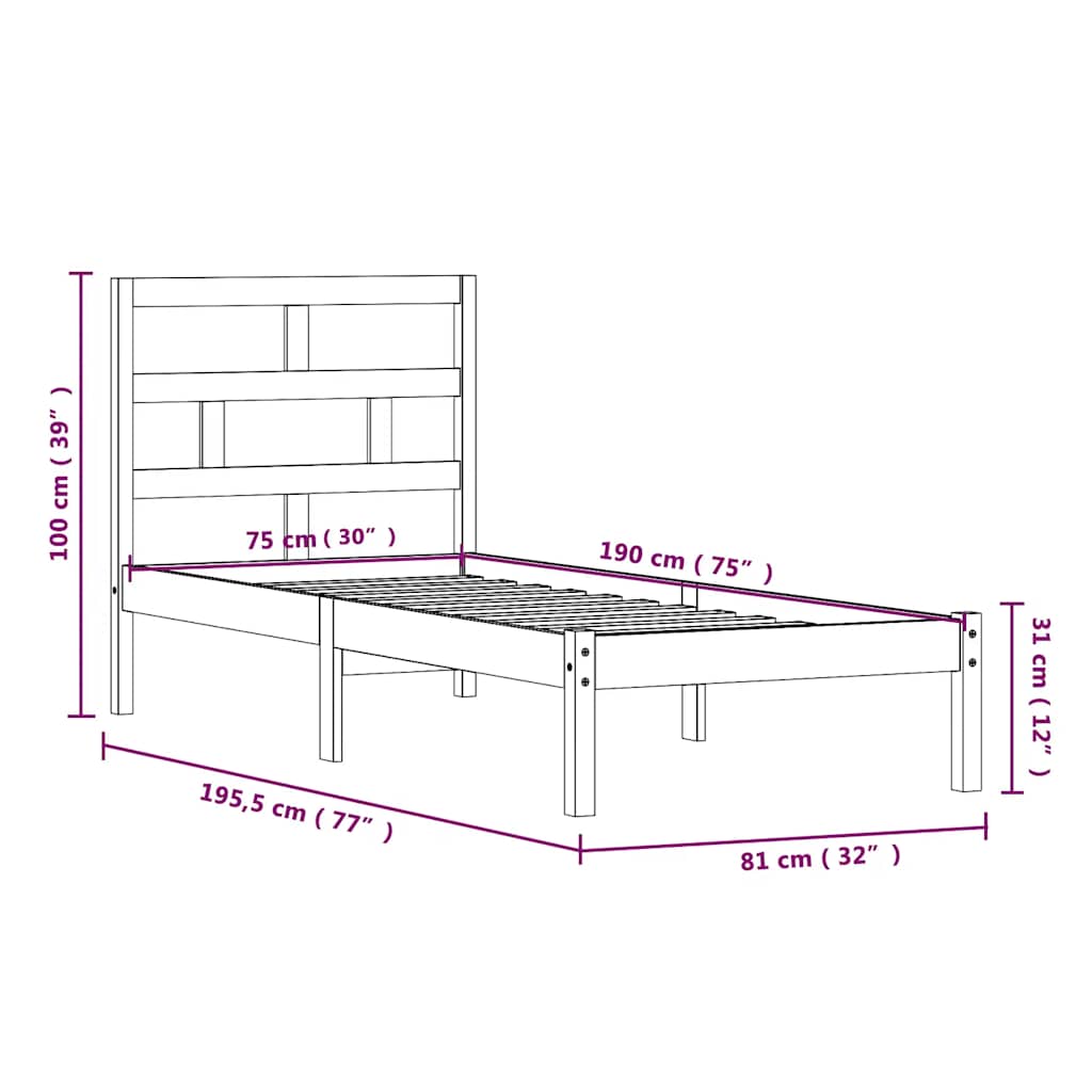 sengeramme 75x190 cm Small Single massivt træ