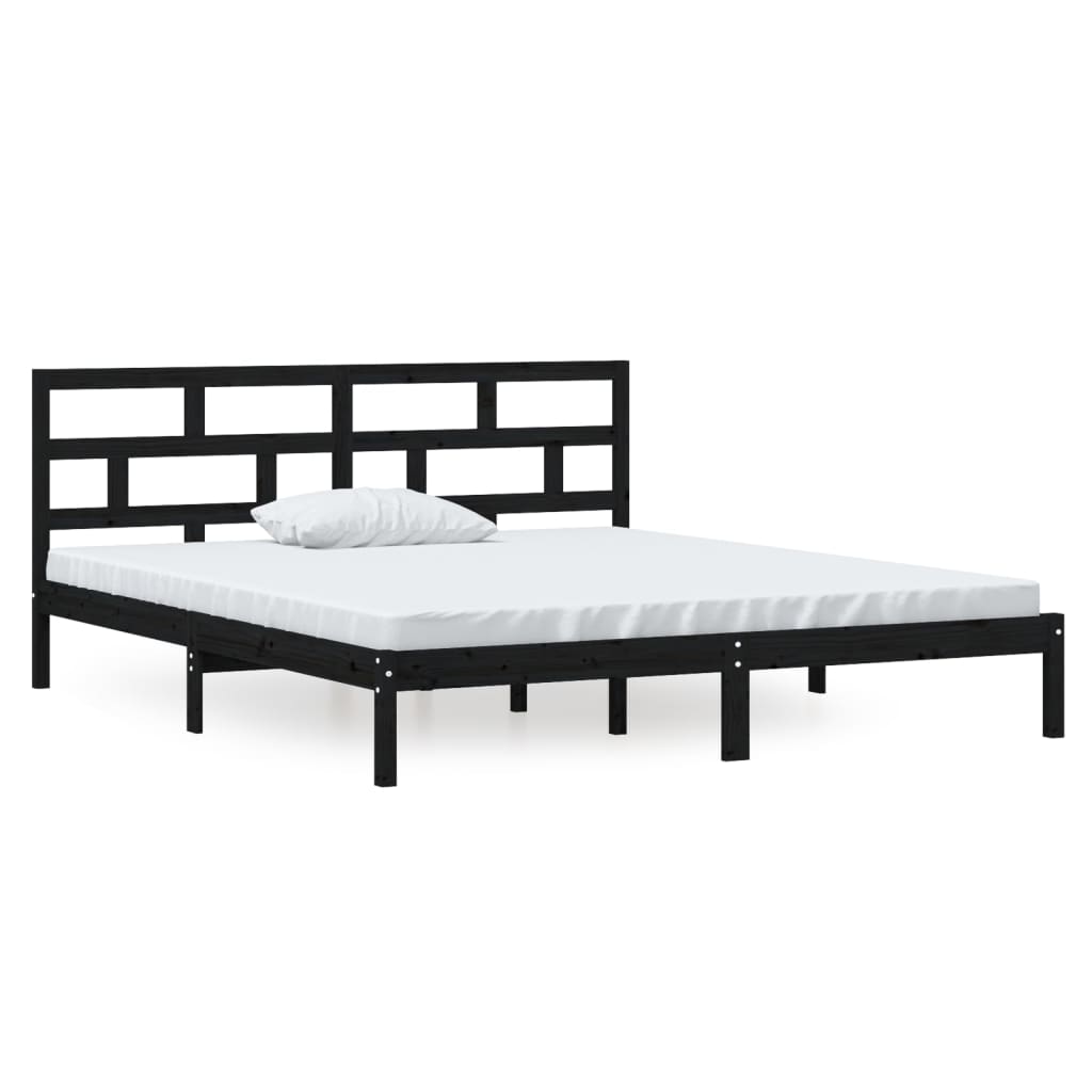 sengeramme 135x190 cm dobbelt massivt træ sort