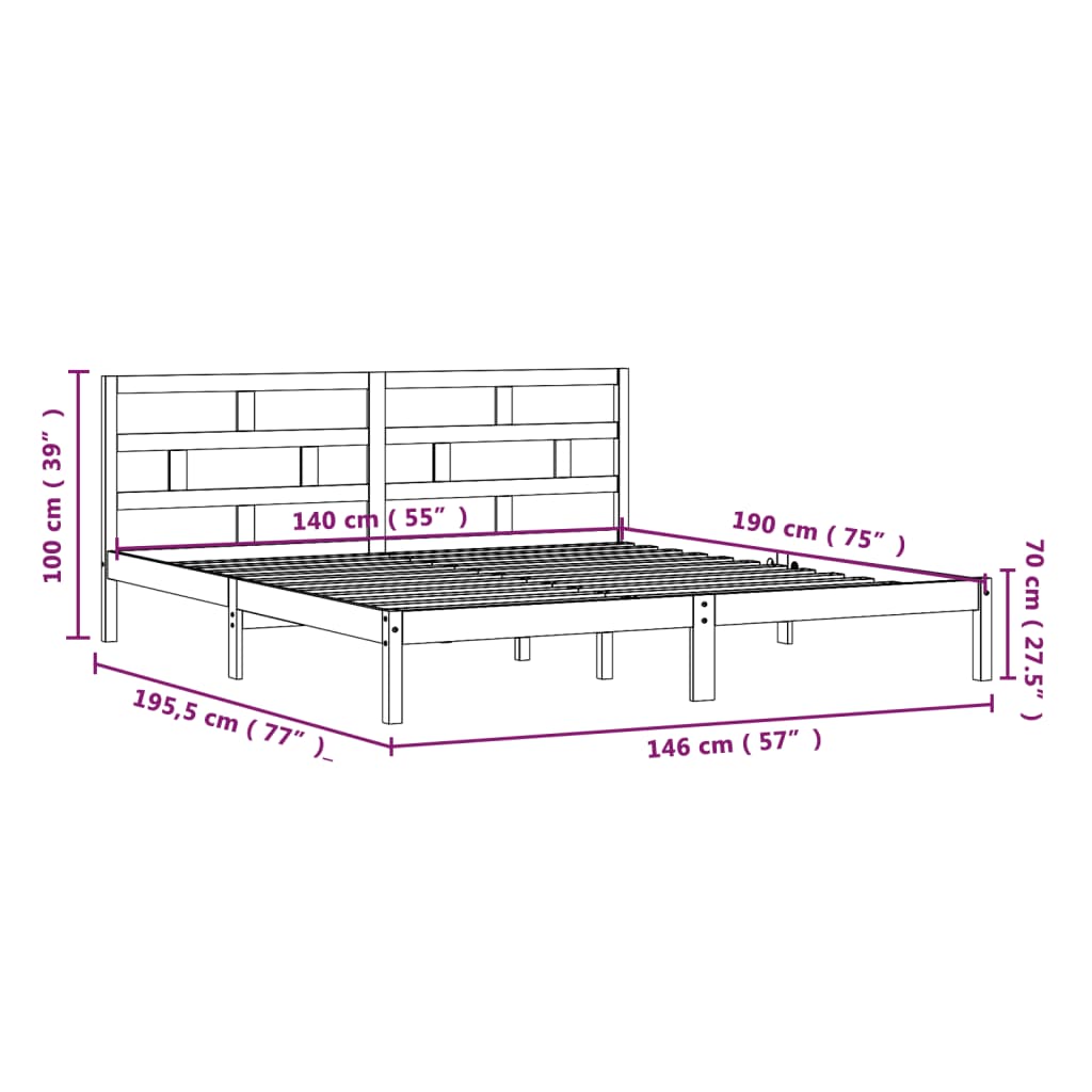 sengeramme 140x190 cm massivt fyrretræ hvid