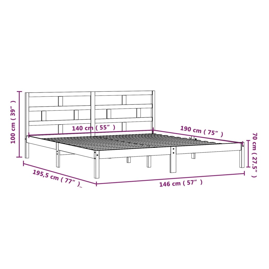 sengeramme 140x190 cm massivt fyrretræ sort