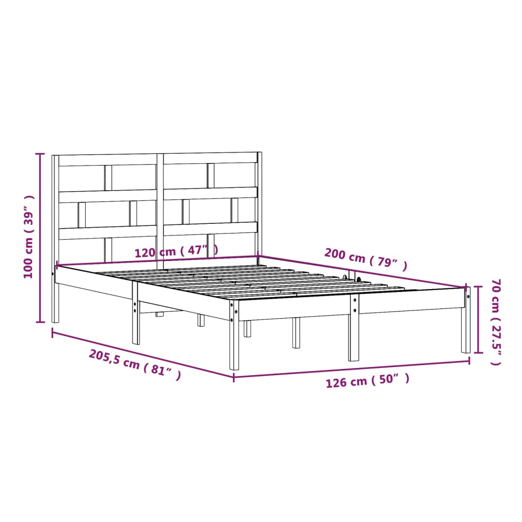 sengeramme 120x200 cm massivt fyrretræ
