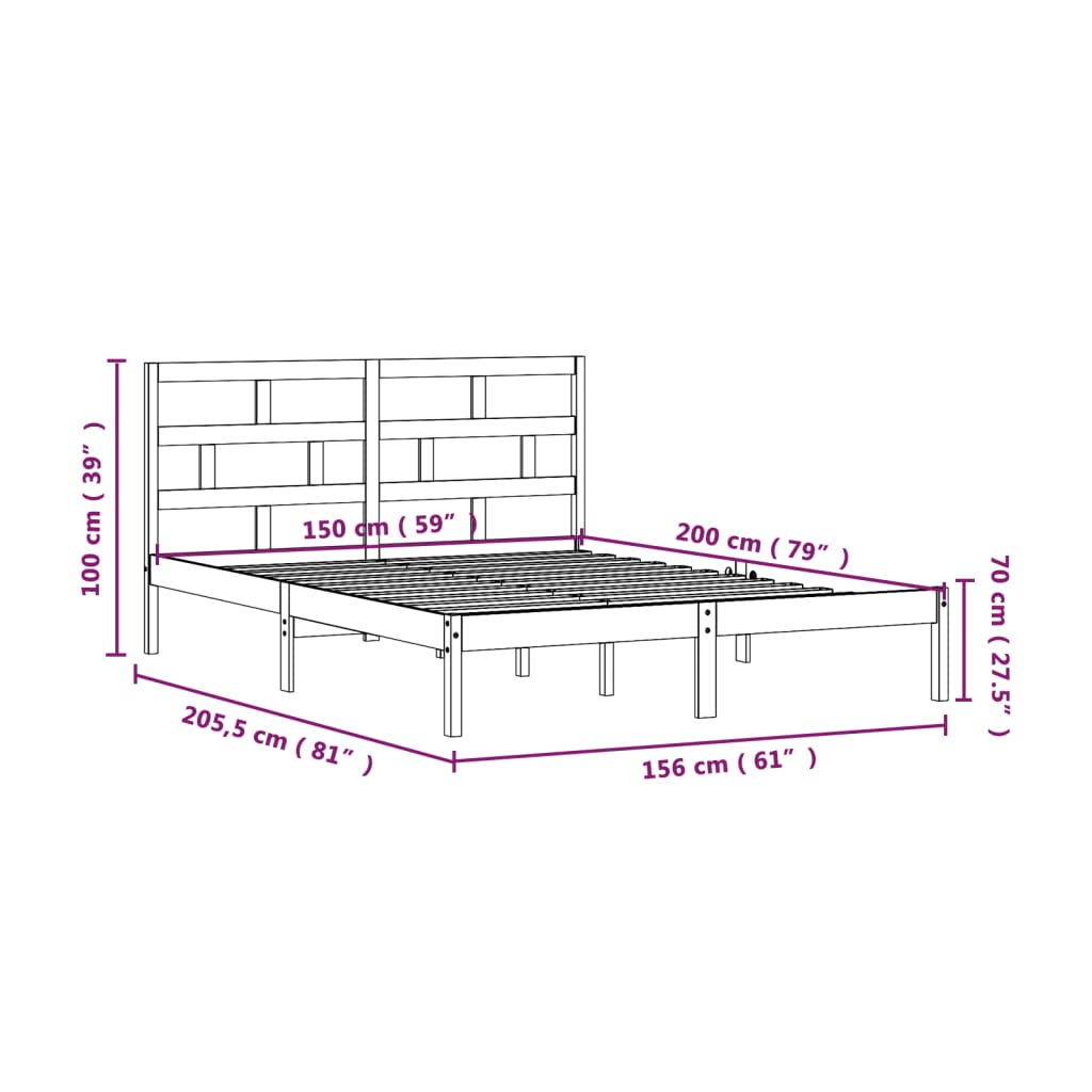 sengeramme 150x200 cm King Size massivt træ sort