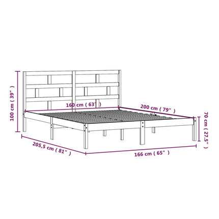 sengeramme 160x200 cm King Size massivt træ hvid