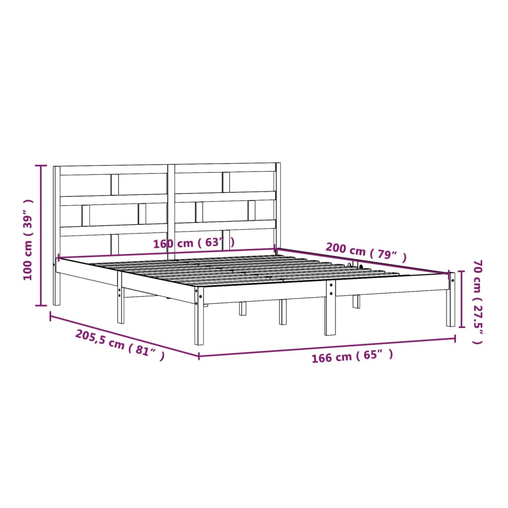 sengeramme 160x200 cm King Size massivt træ hvid