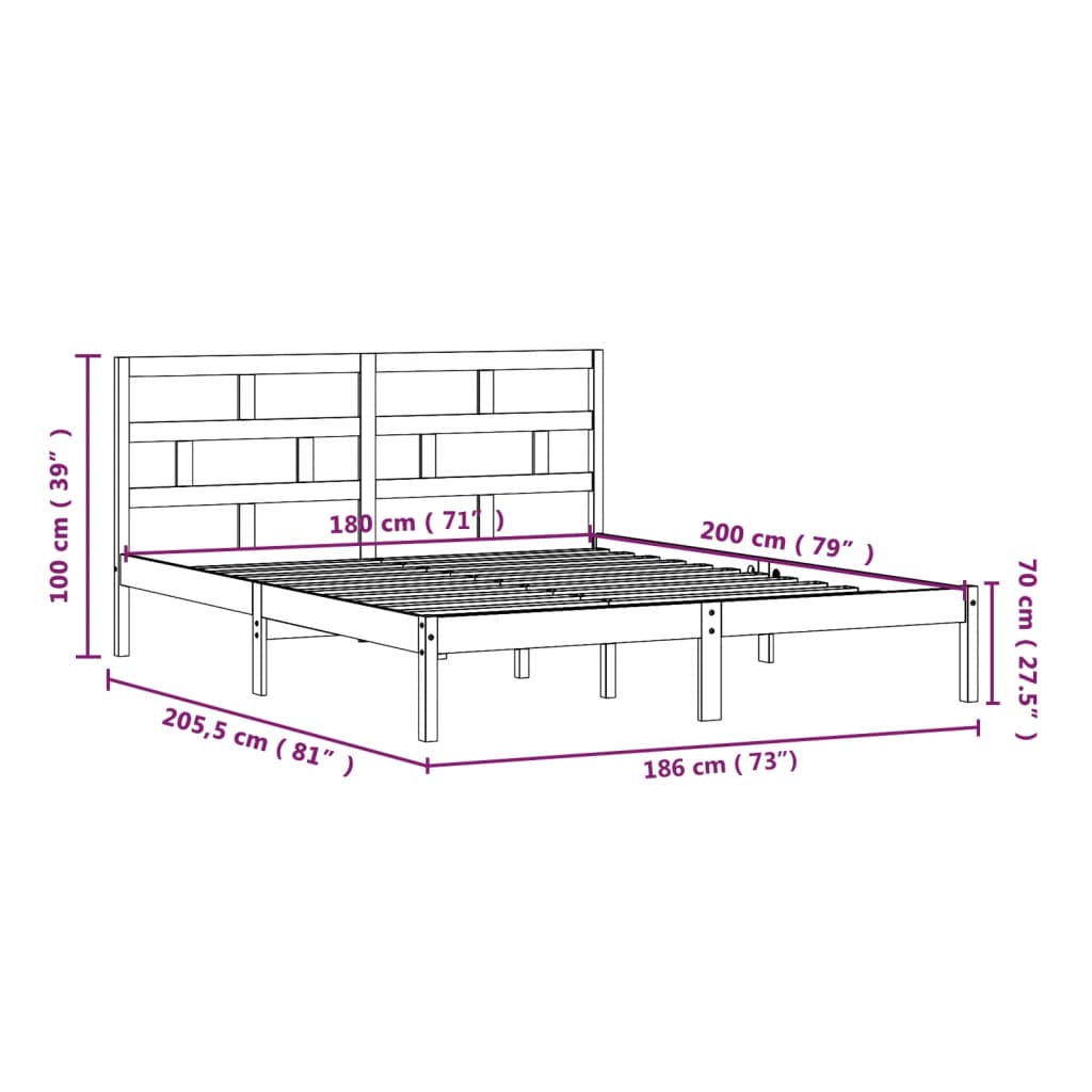 sengeramme 180x200 cm Super King massivt træ hvid