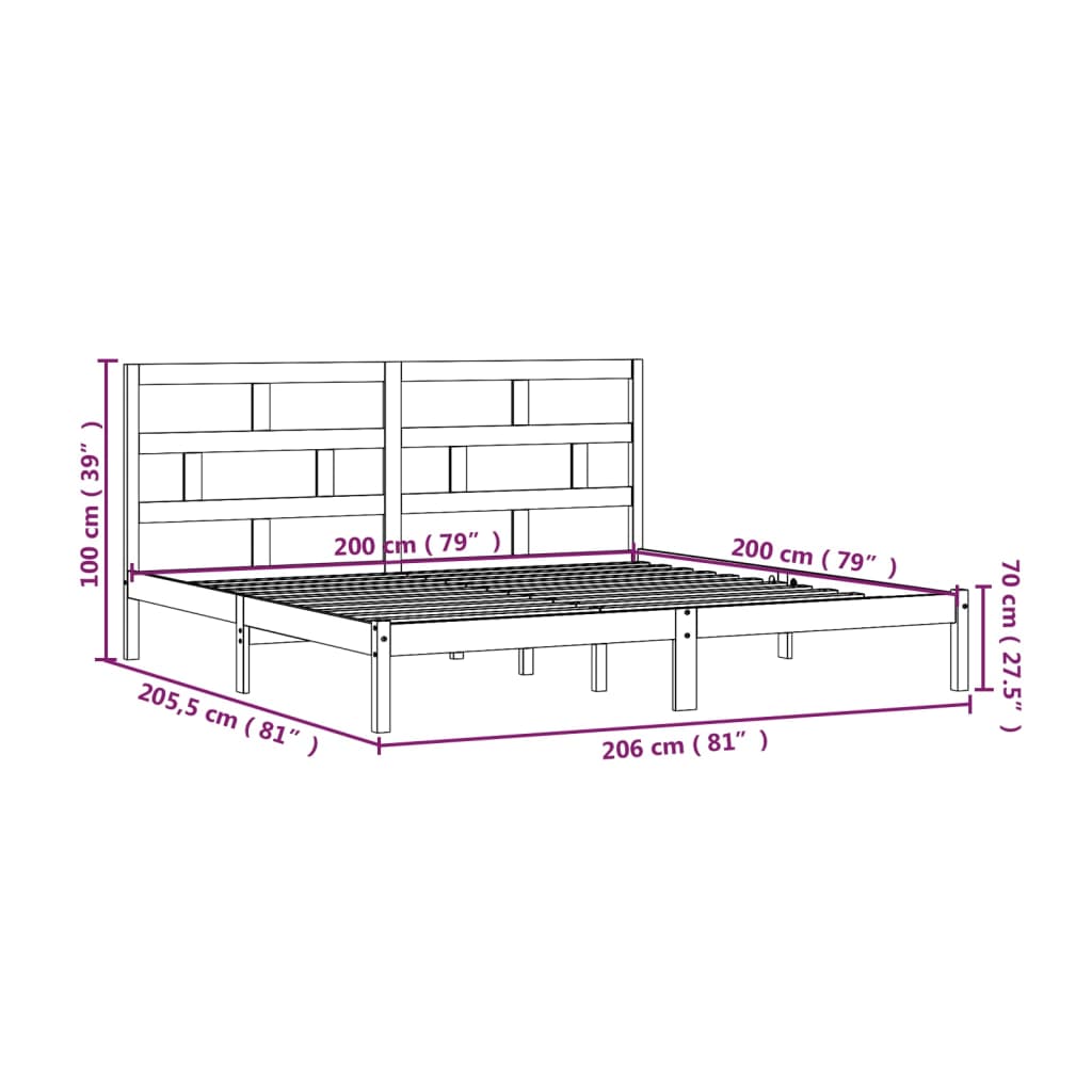sengeramme 200x200 cm massivt fyrretræ
