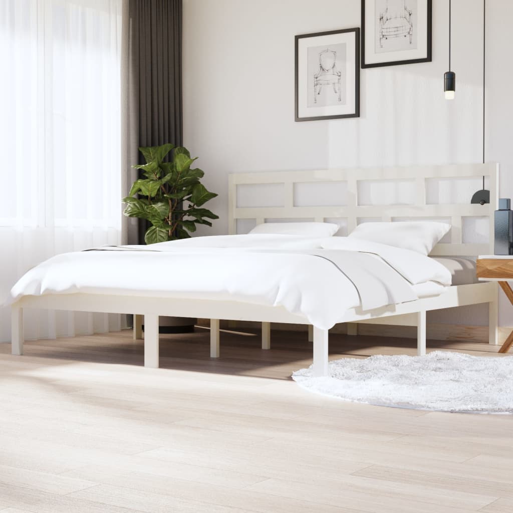 sengeramme 200x200 cm massivt fyrretræ hvid