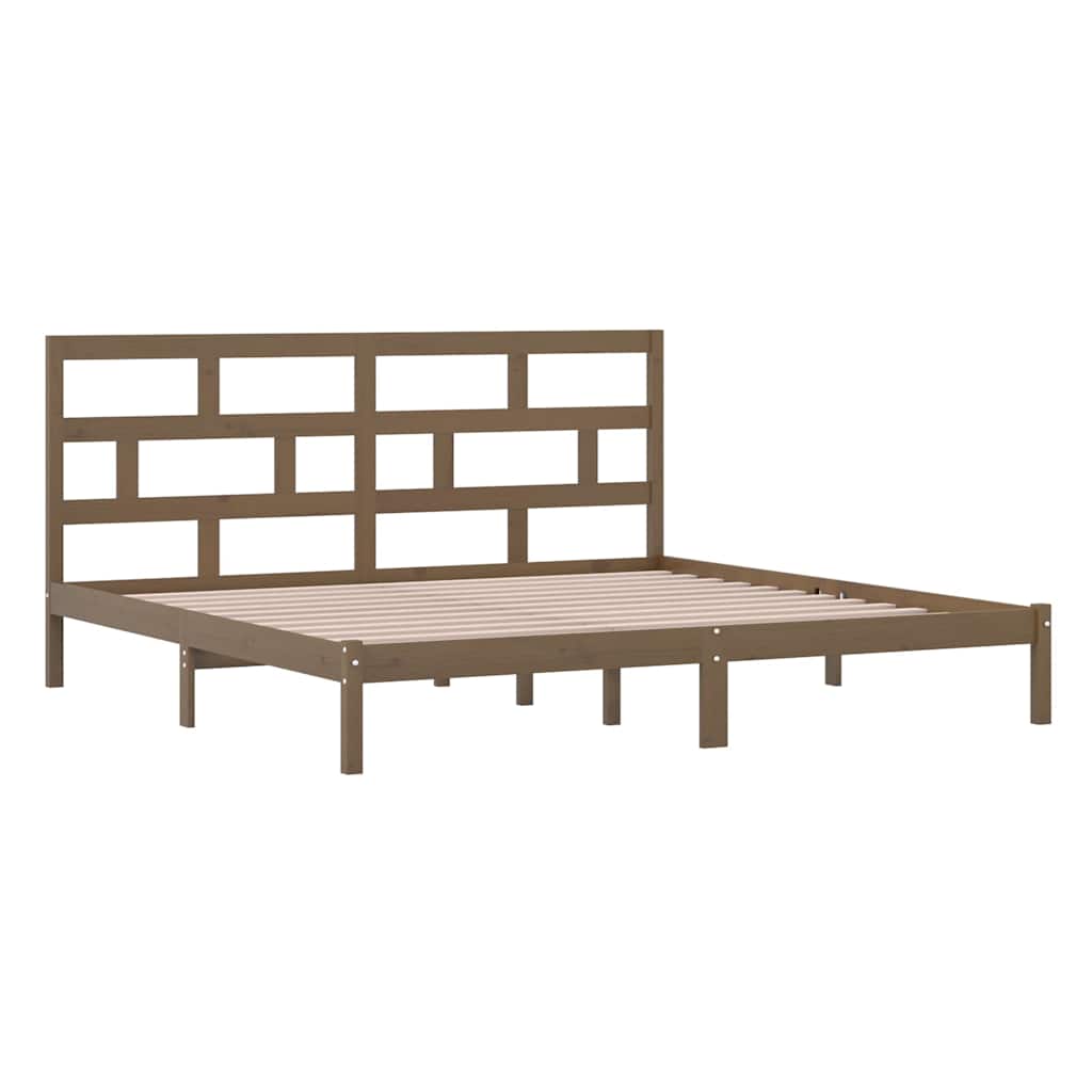 sengeramme 200x200 cm massivt fyrretræ gyldenbrun