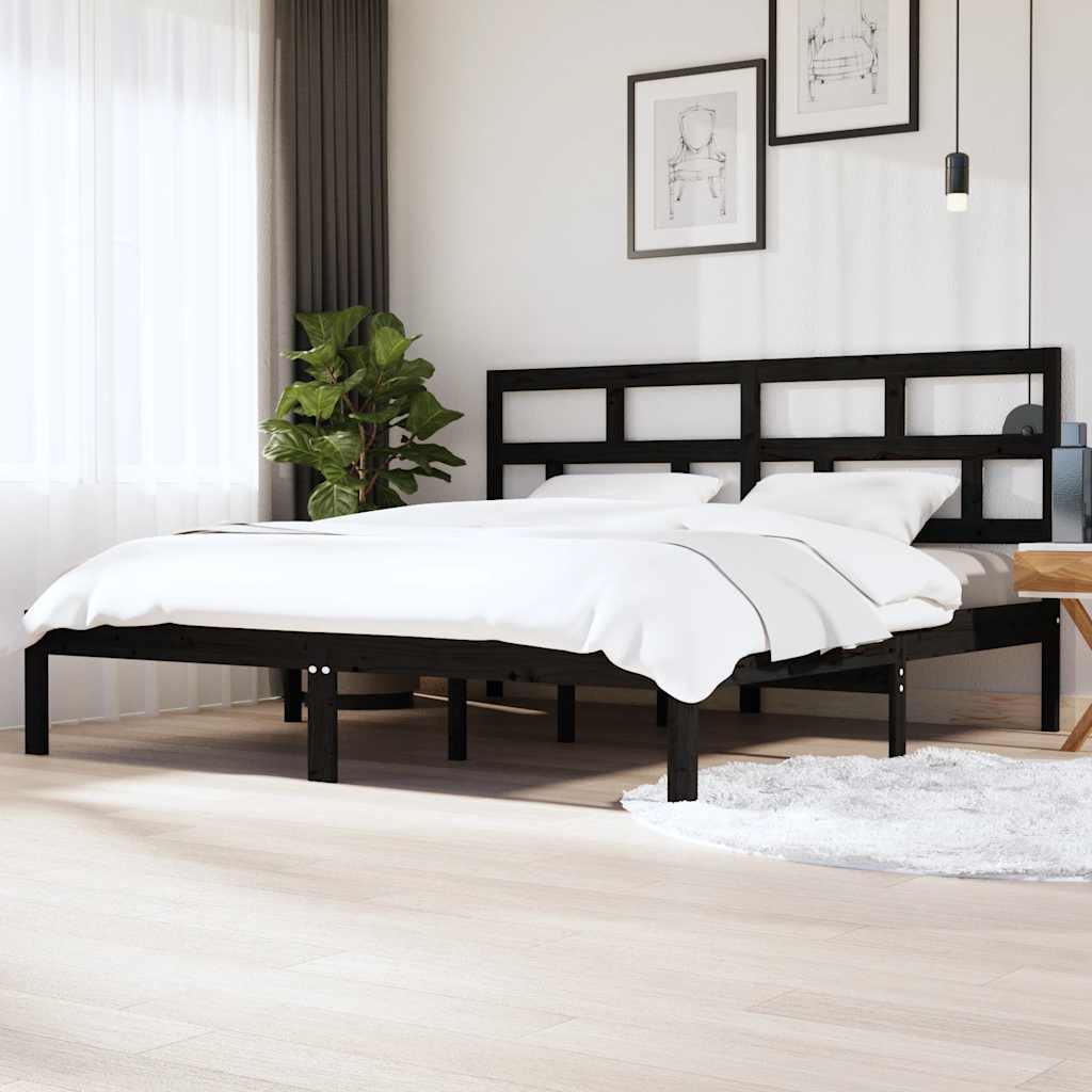 sengeramme 200x200 cm massivt fyrretræ sort