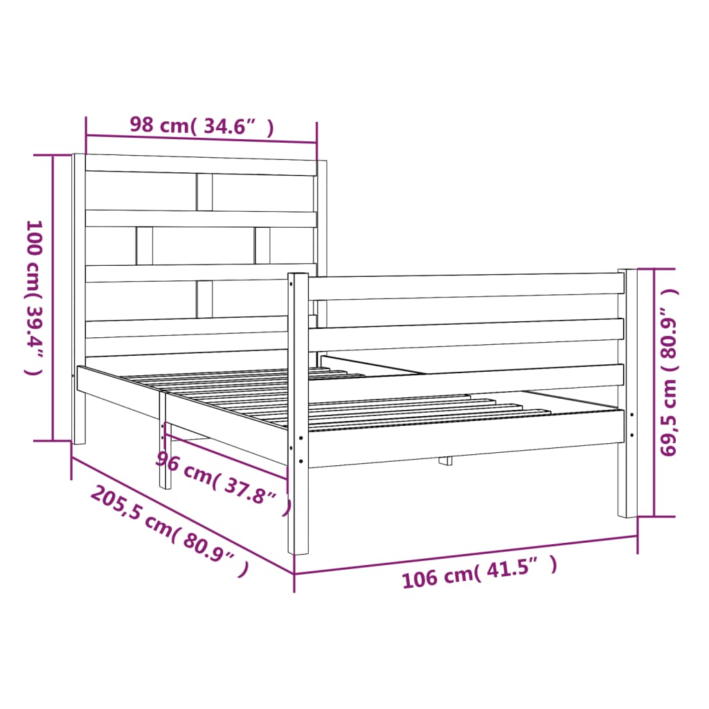 sengeramme 100x200 cm massivt træ
