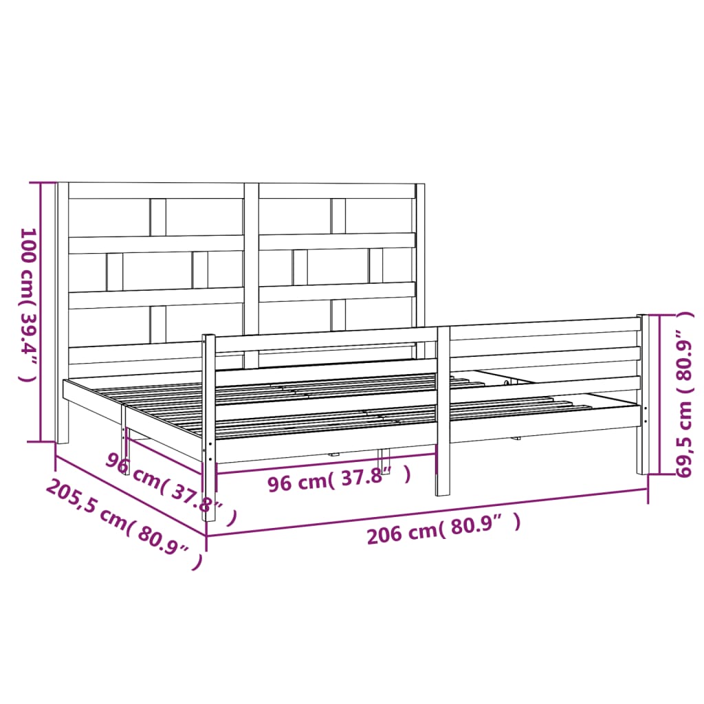 sengeramme 200x200 cm massivt fyrretræ hvid
