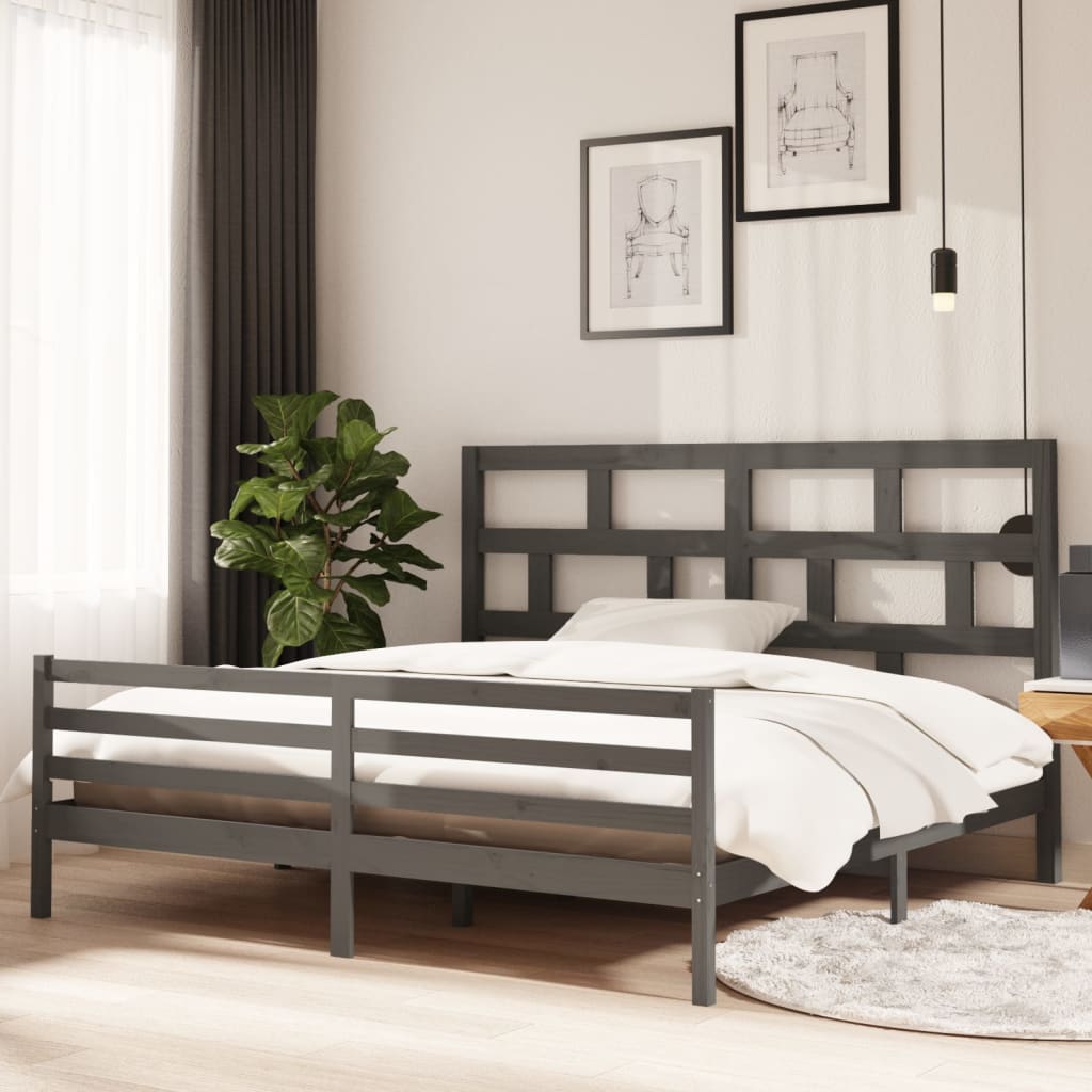 sengeramme 200x200 cm massivt fyrretræ grå