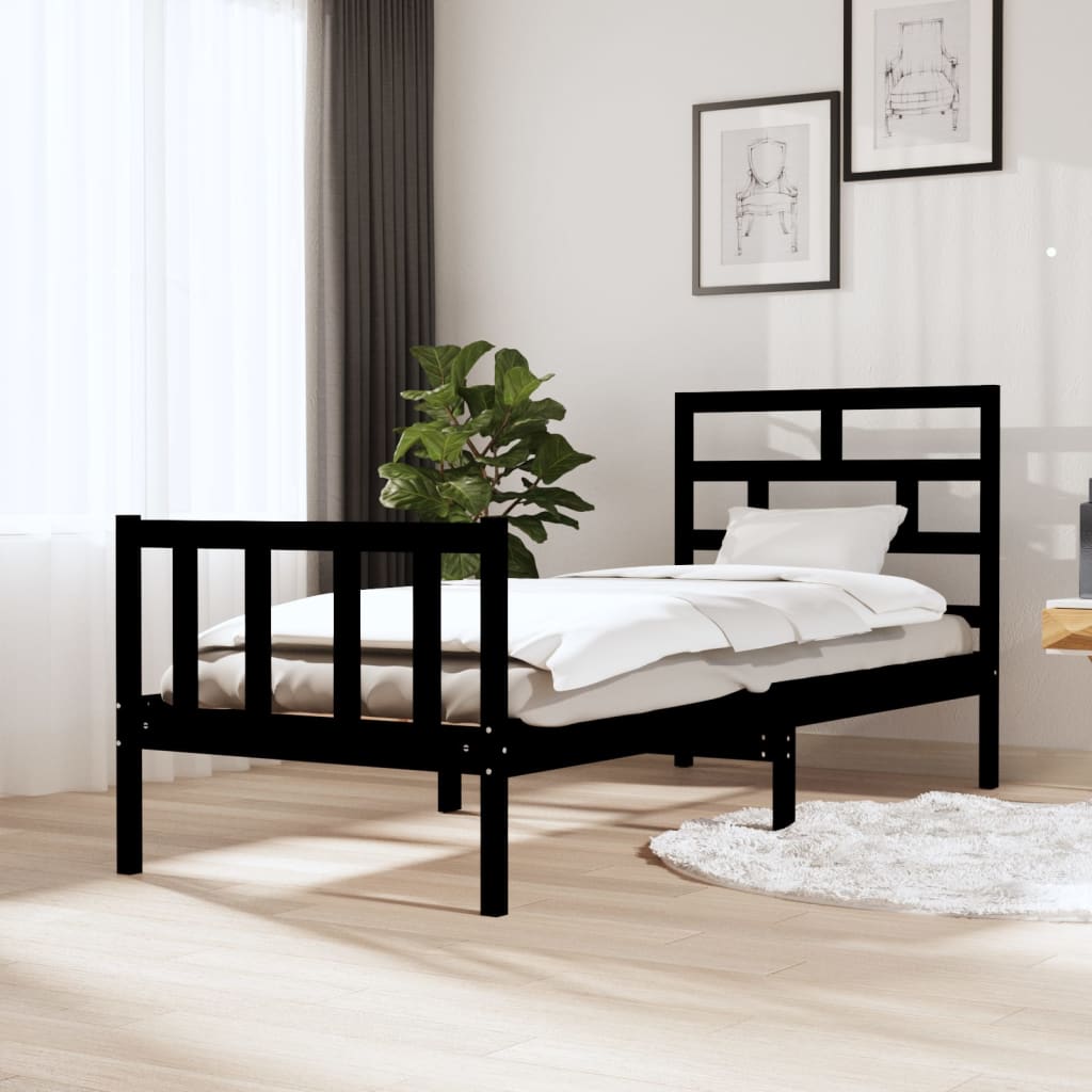 sengeramme 75x190 cm Small Single massivt fyrretræ sort