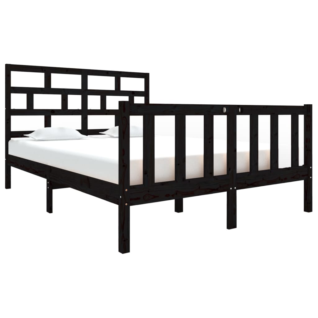 sengeramme 135x190 cm Double massivt fyrretræ sort