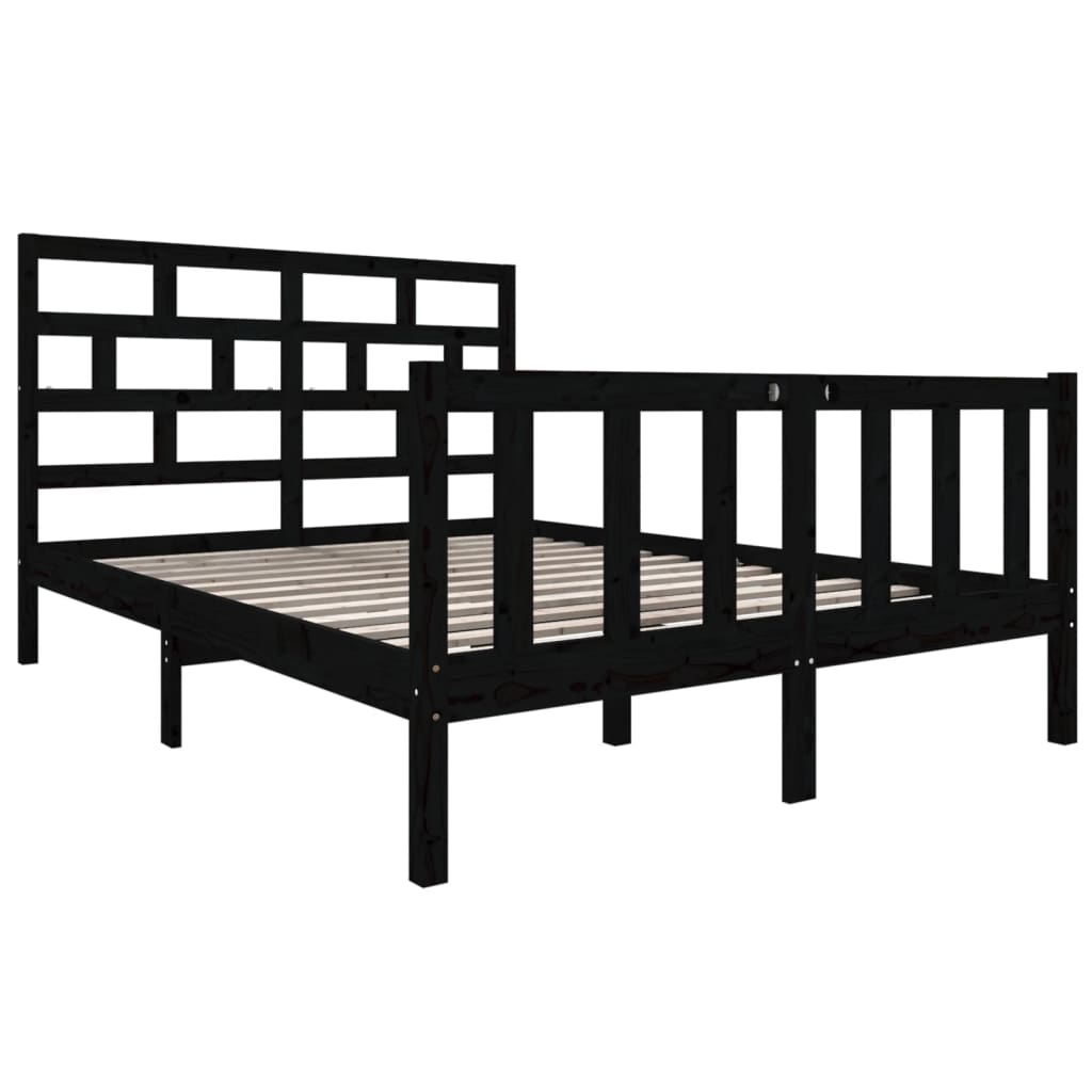 sengeramme 135x190 cm Double massivt fyrretræ sort