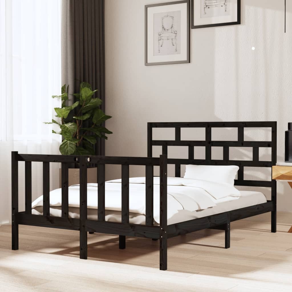 sengeramme 135x190 cm Double massivt fyrretræ sort