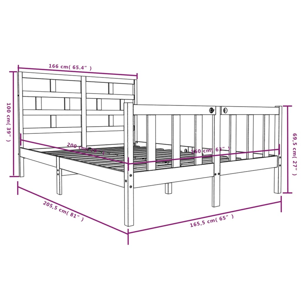 sengeramme 160x200 cm massivt fyrretræ