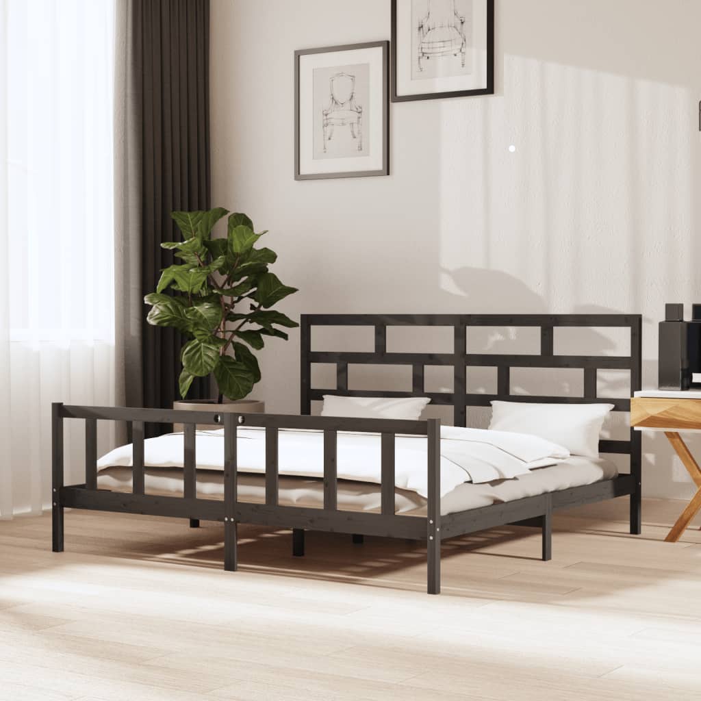 sengeramme 200x200 cm massivt fyrretræ grå