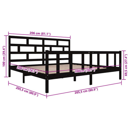 sengeramme 200x200 cm massivt fyrretræ sort