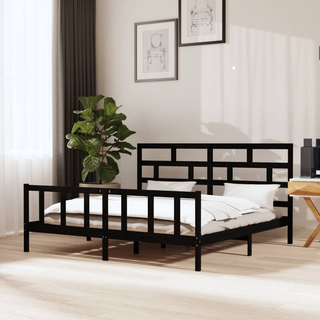 sengeramme 200x200 cm massivt fyrretræ sort