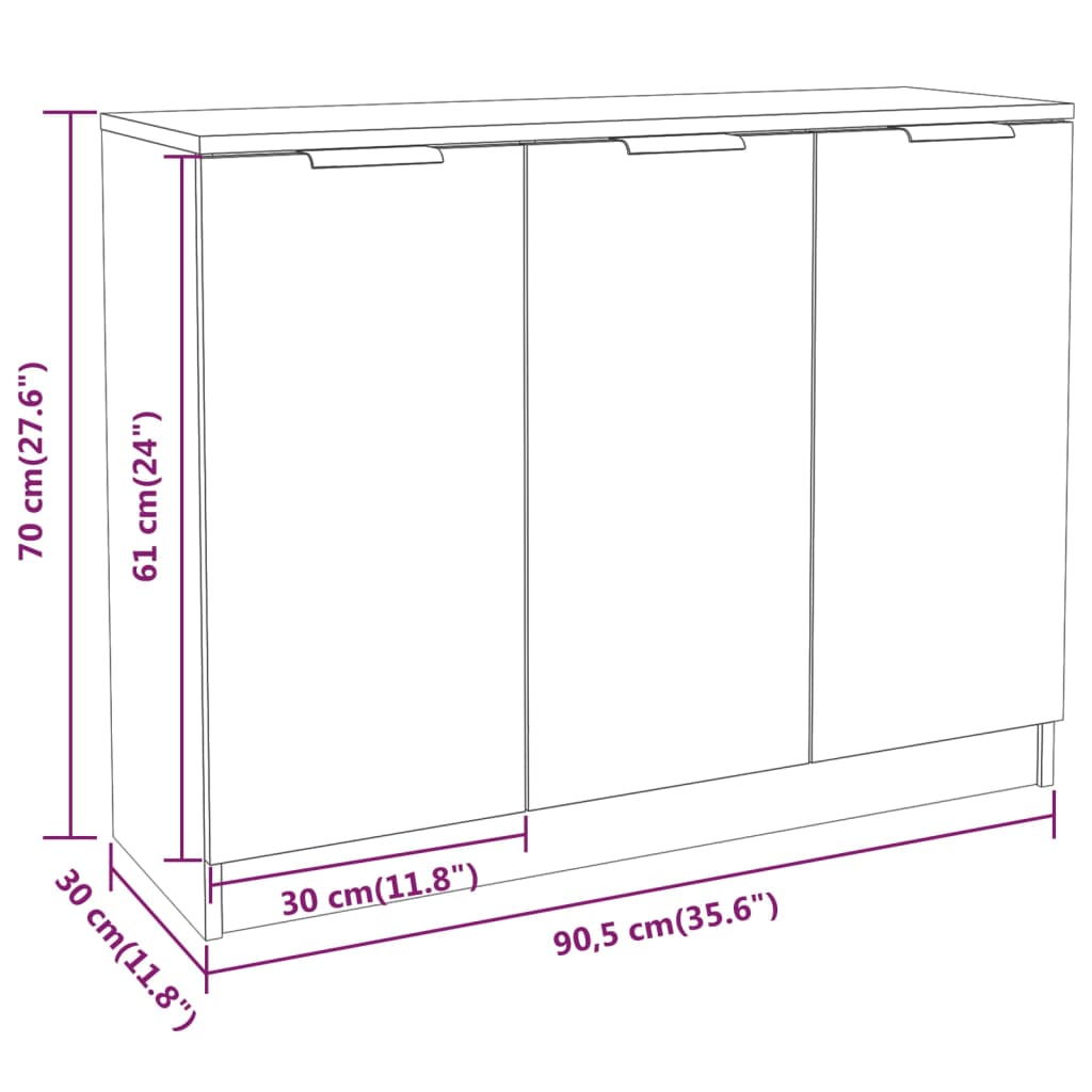 skænk 90,5 x 30 x 70 cm konstrueret træ betongrå